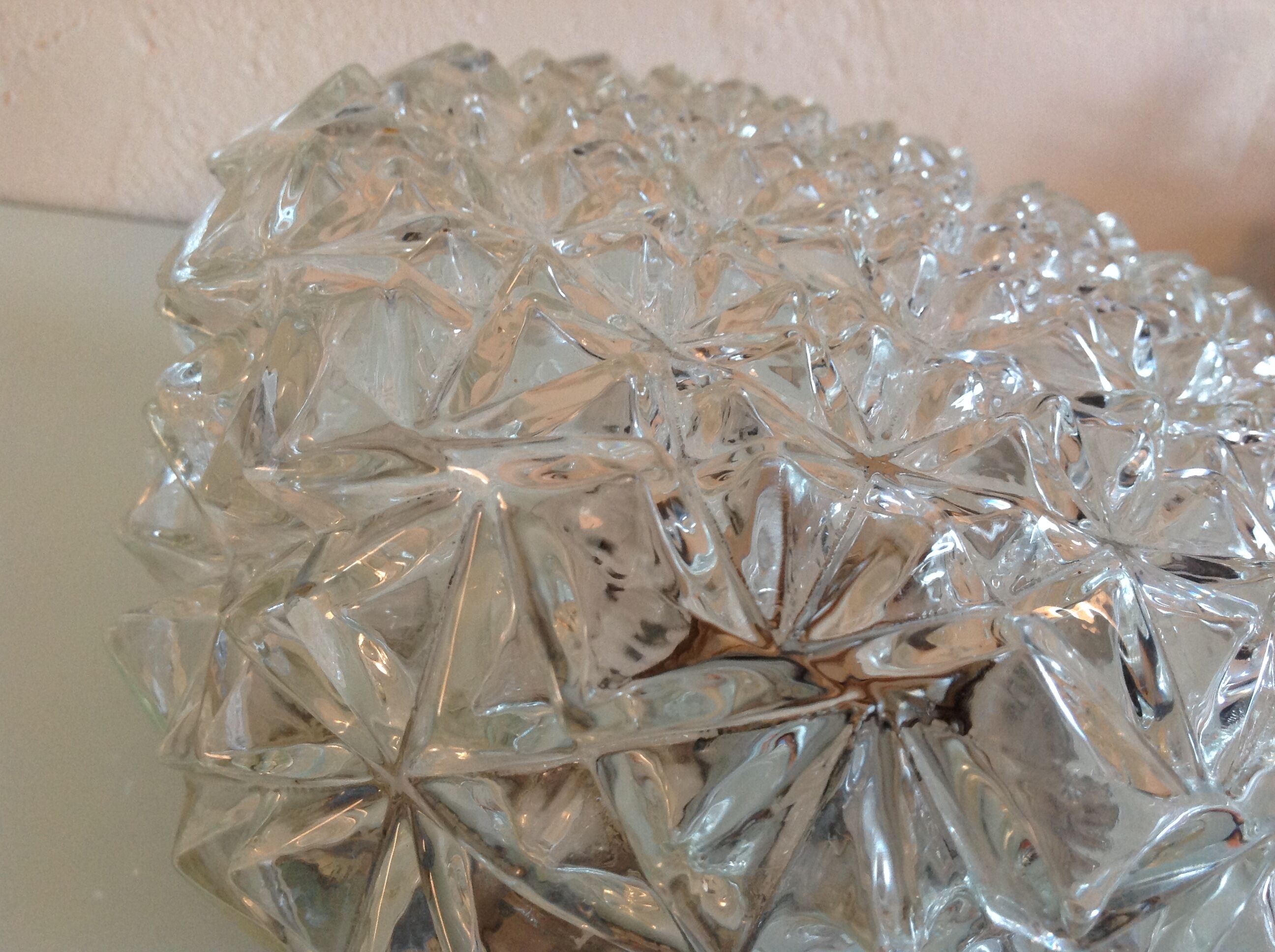 Vintage structured glass round ceiling lamp 60s-70s
