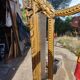 Large closed mirror, 19th century, wood and gilded stucco.