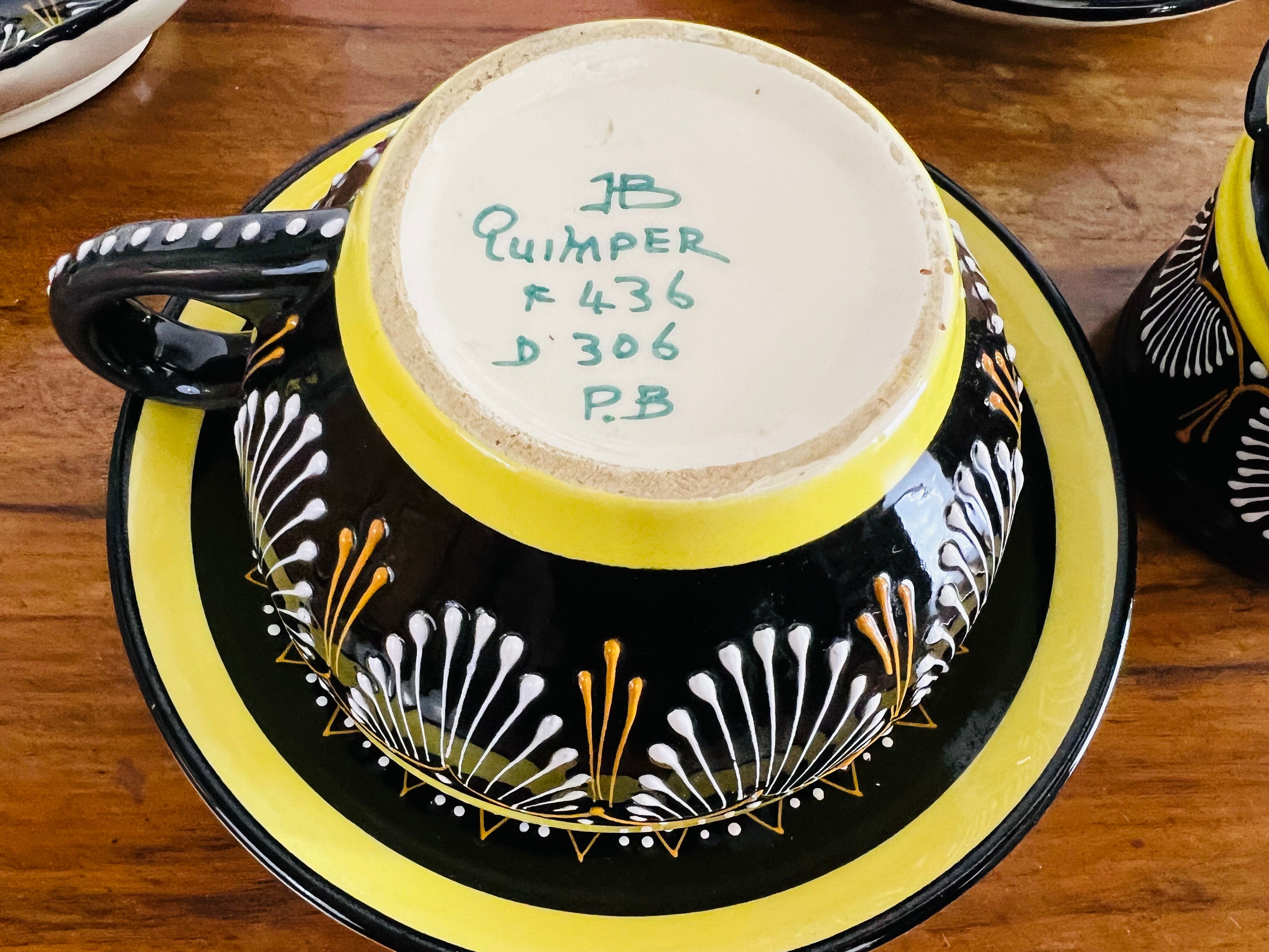 Black and yellow lunch set Henriot Quimper coffee and tea