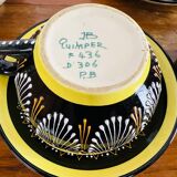 Ensemble déjeuner noir et jaune Henriot Quimper café et thé