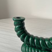 Twisted candle holder with 2 lights from the 40s, in green ceramic