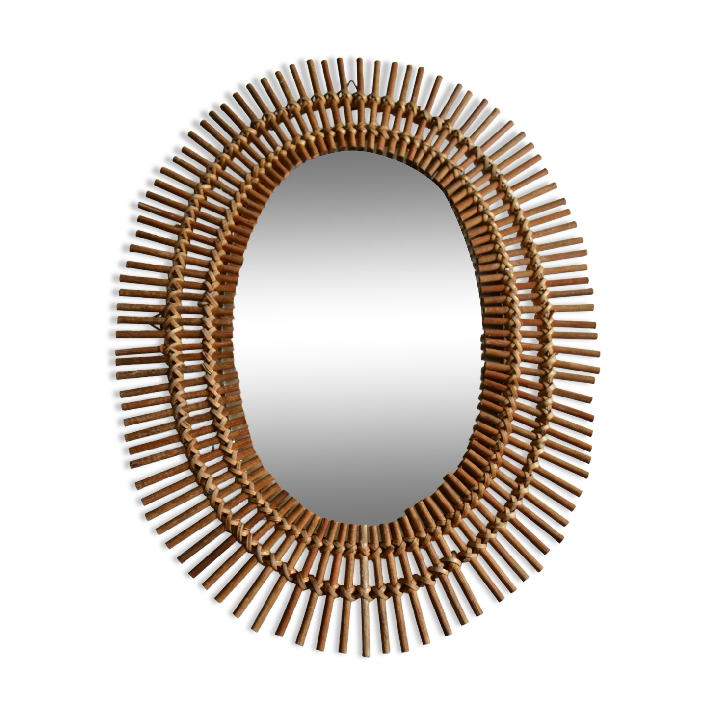 miroir soleil rotin ovale circa 1970 Diamètre 45 cm