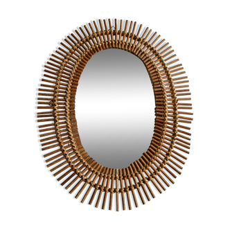 miroir soleil rotin ovale circa 1970 Diamètre 45 cm