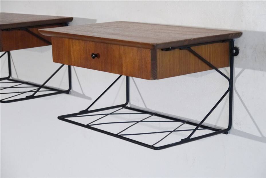 Pair of hanging teak bedside tables, 1960s