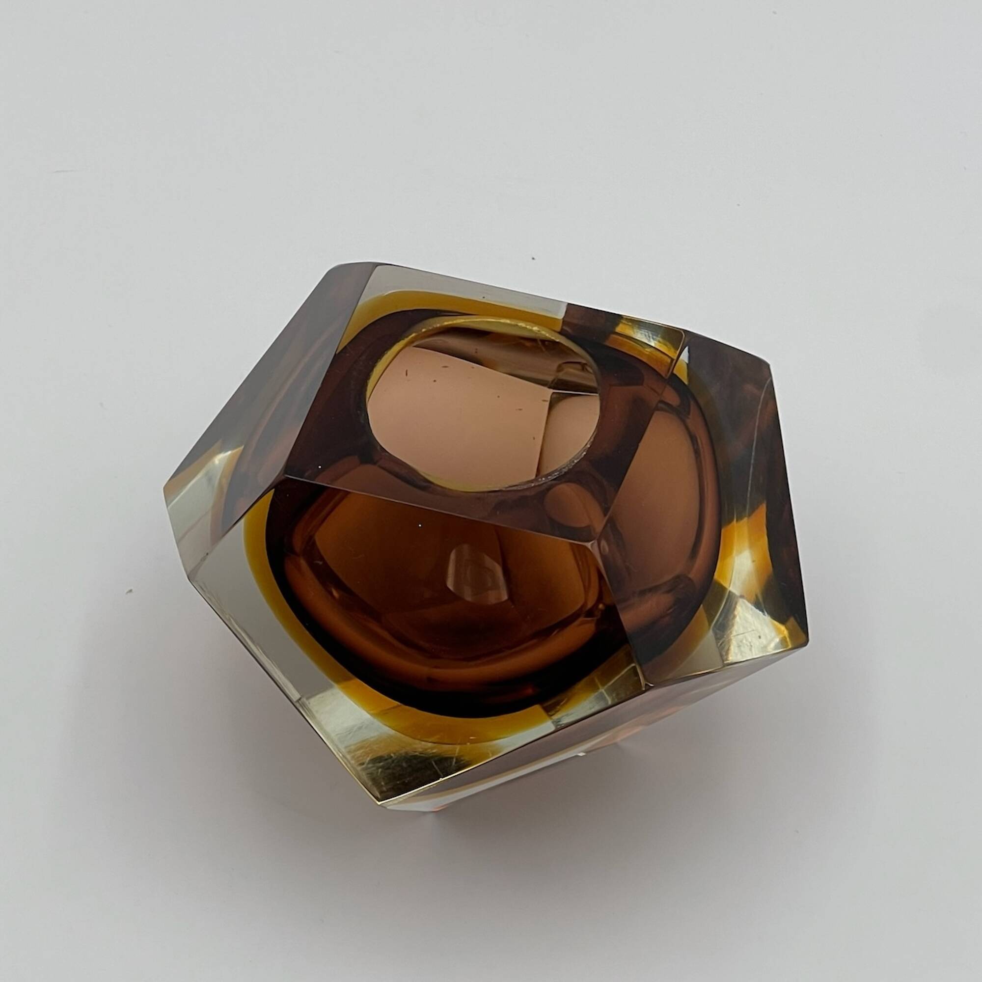 Murano Sommerso- Handmade Glass Vase in Hazelnut Brown and Gold, 1960s