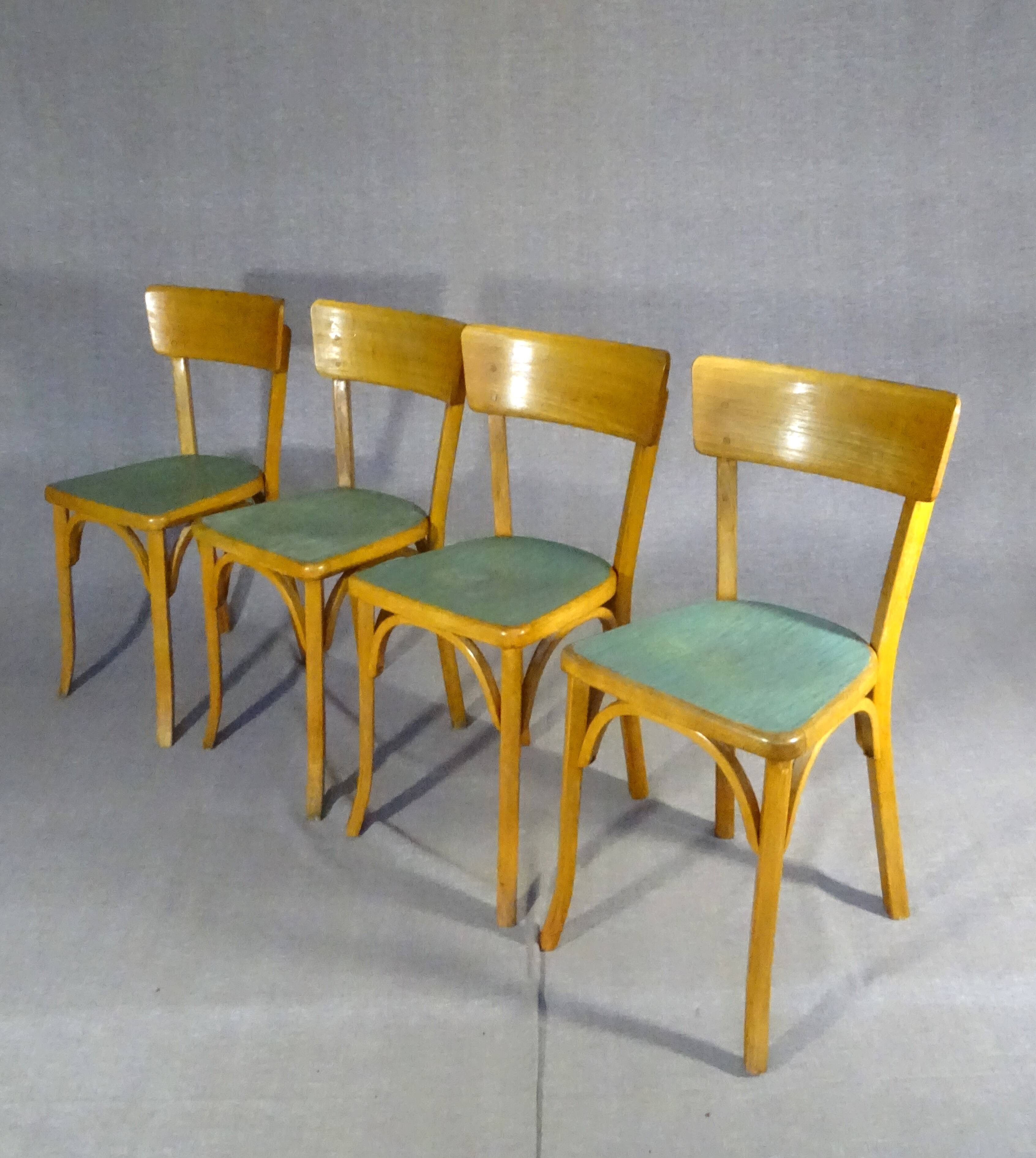 Set de 4 chaises Baumann 1955, cuisine - bistrot, assises linoléum