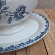 Saucière ancienne Sarreguemines forme Bambou – décor bleu non répertorié – terre de fer