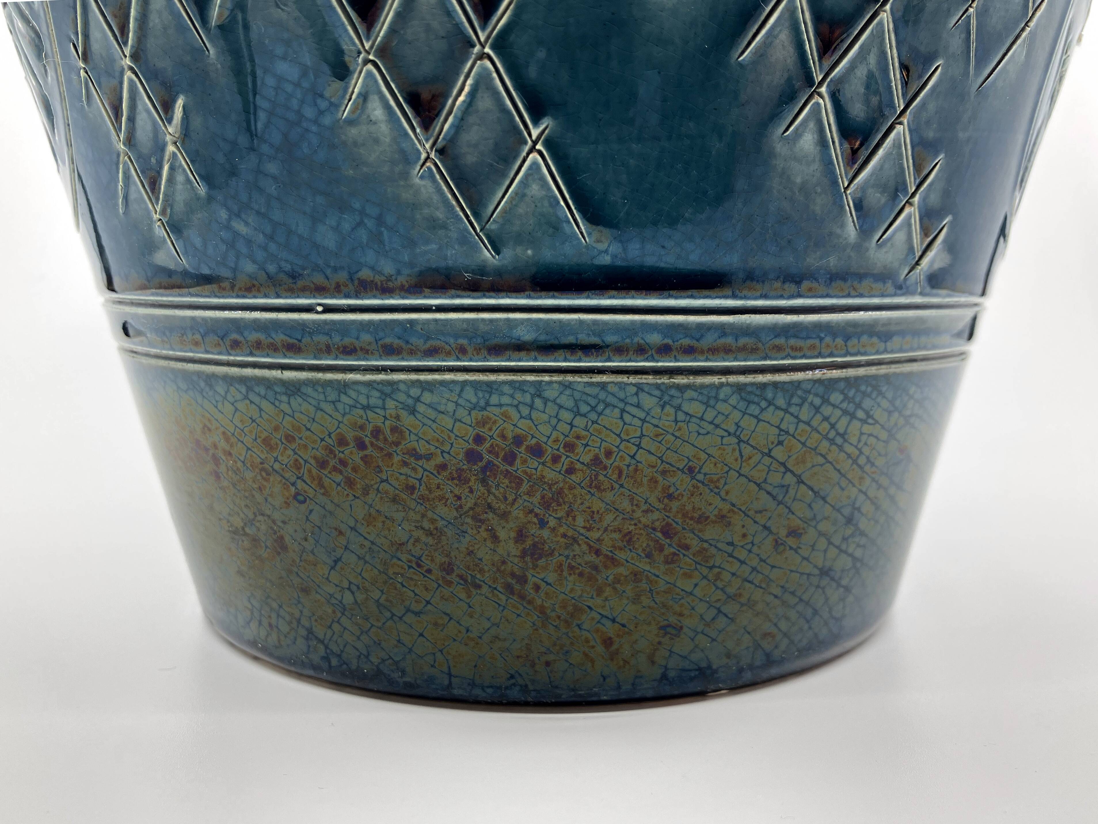 Large blue and green glazed ceramic planter • Ü Keramik • 1960-70