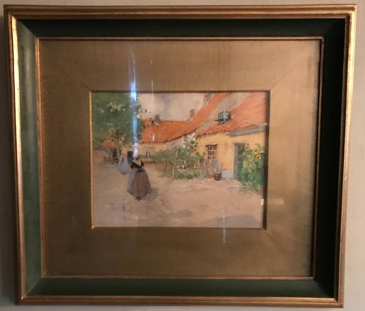 Watercolor drawing "village scene" by Henri Cassiers