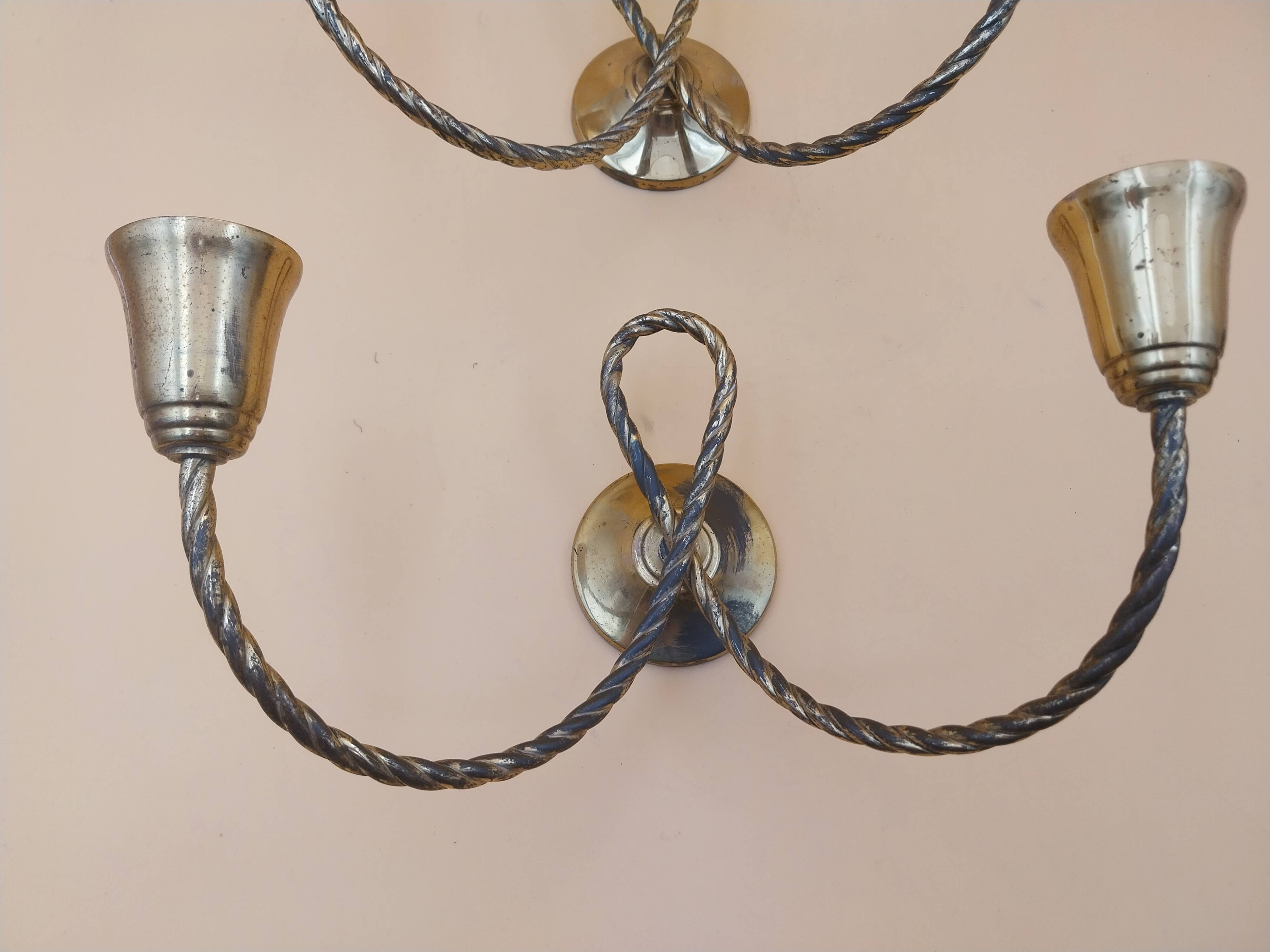 Paire d' appliques en laiton forme corde