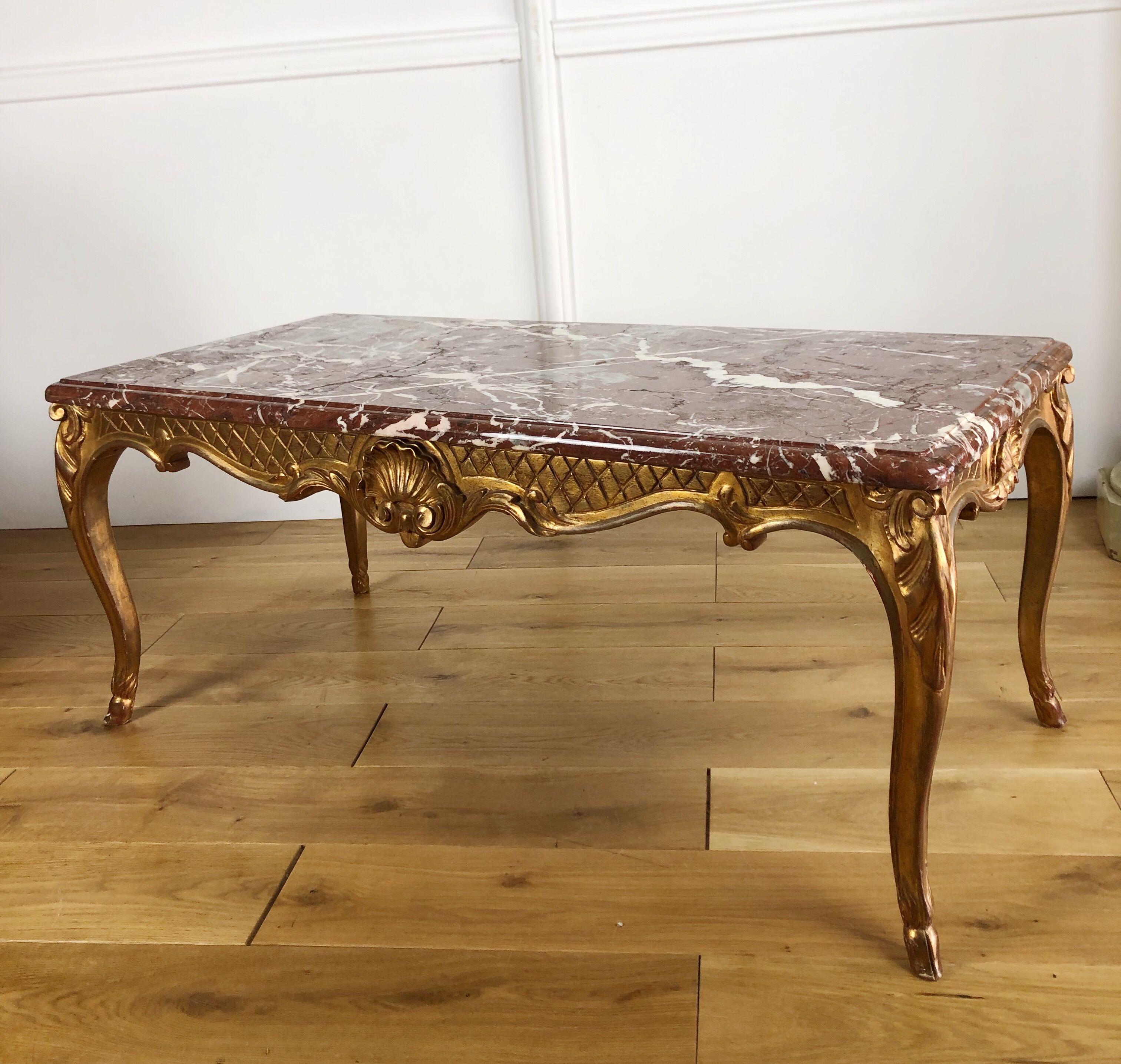 Low table of Style Louis XV gold wooden / marble top