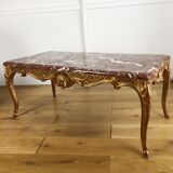 Low table of Style Louis XV gold wooden / marble top