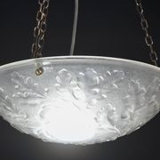 French Art Deco glass bowl pendant chandelier with floral pattern, 1950