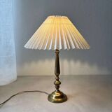 Brass table lamp with pleated shade, 1960s vintage design.