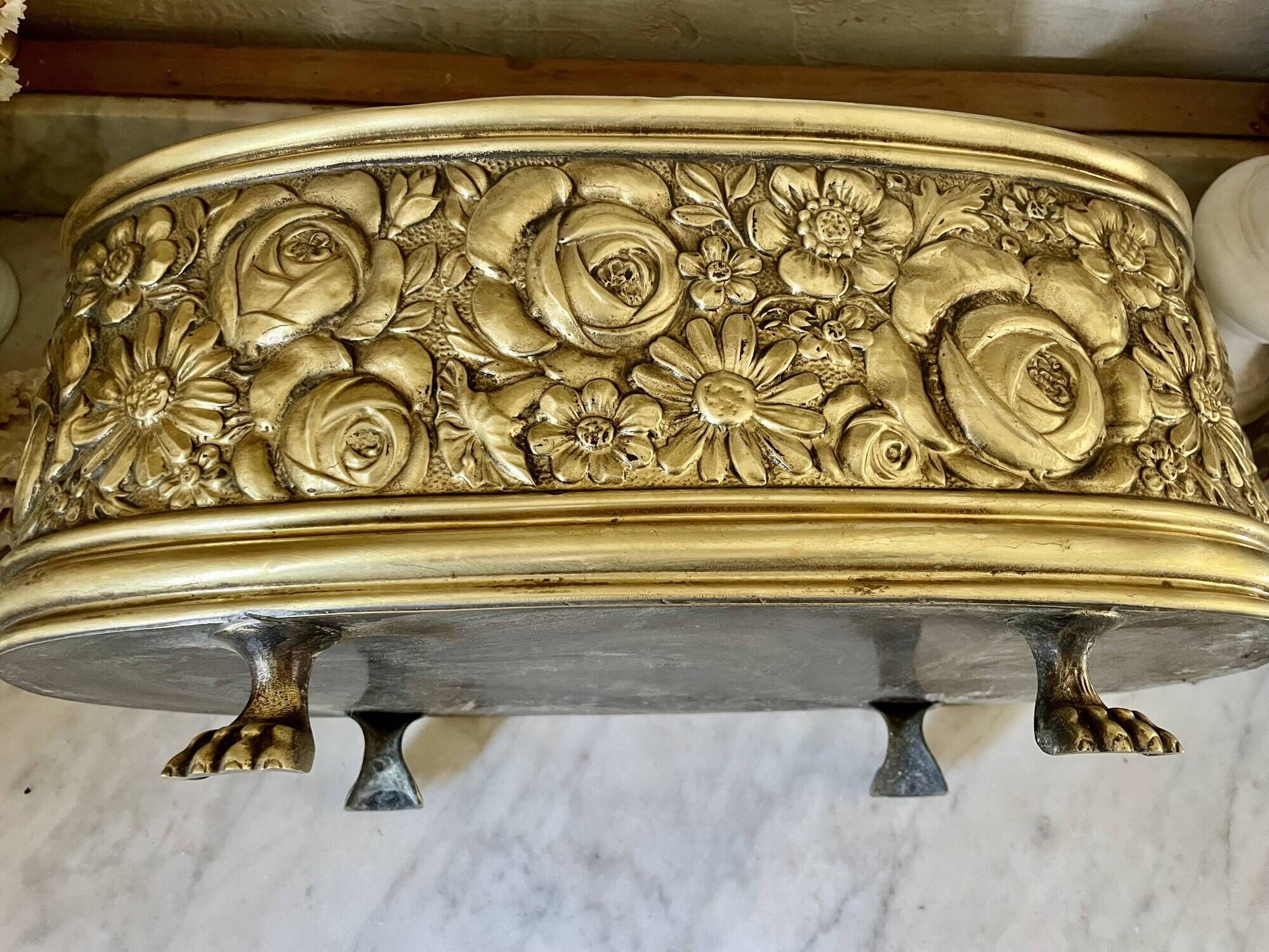 Old repoussé brass planter