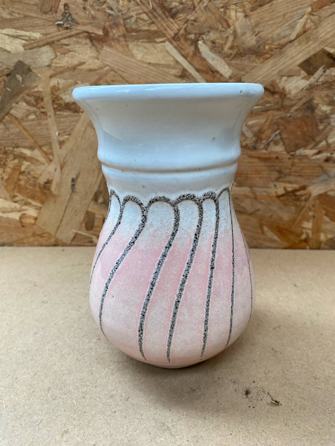 Antique strehla vase pink & white ceramic 1959 west germany vintage