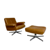 Fauteuil et ottoman cuir camel design De Sede modèle DS31 vintage 70