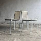 Set of 4 light grey powder-coated metal Fly Line chairs with cream rope - Giandomenico Belotti, 1980s