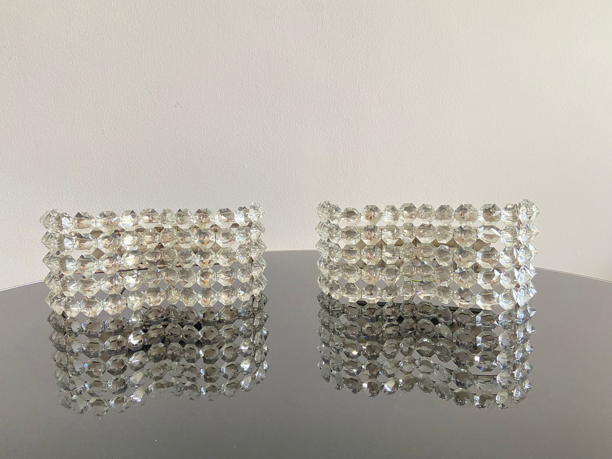 Pair of octagonal crystal wall sconces, Italy 1980s.