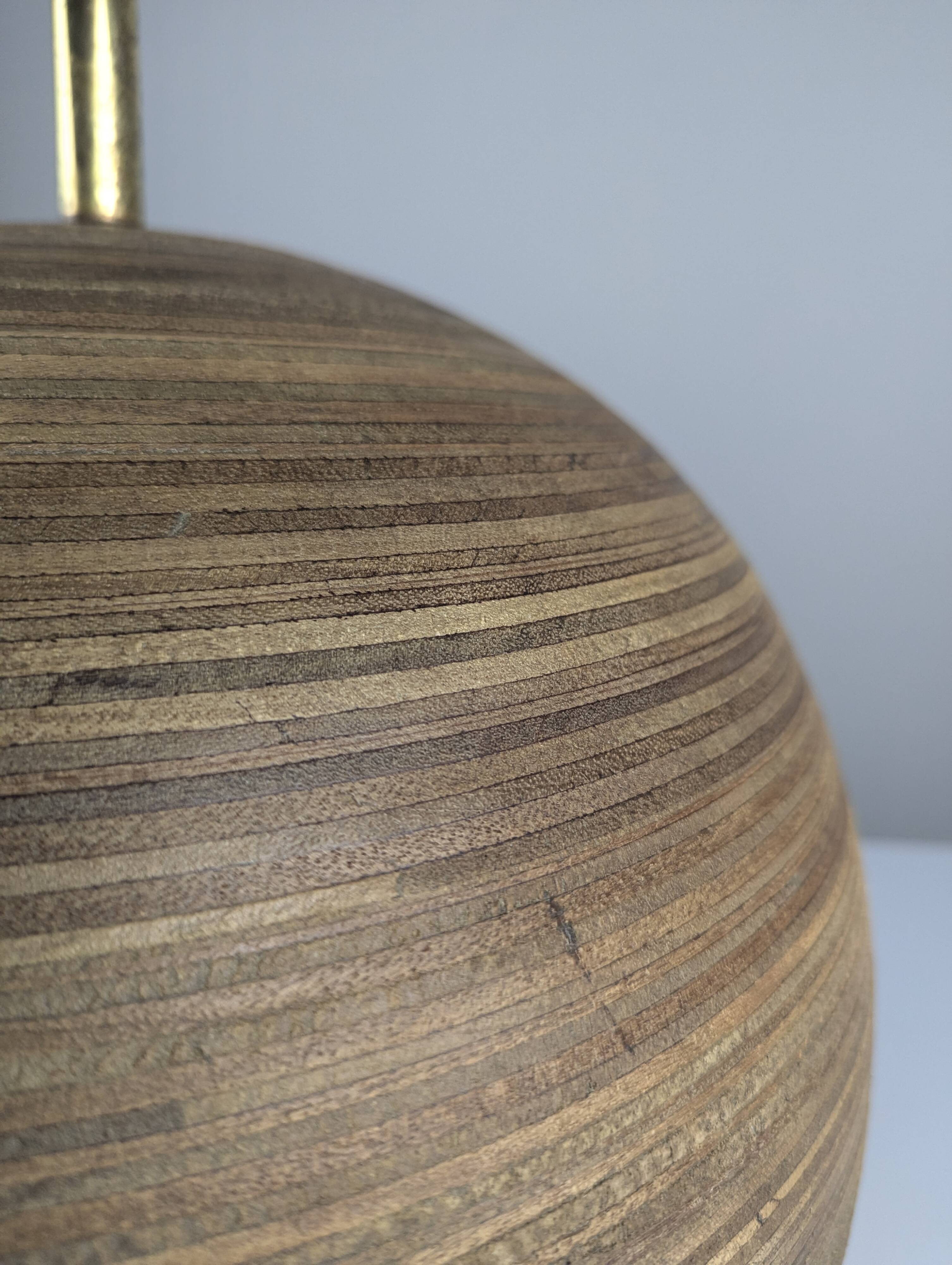 Pair of Large Table Lamps in Laminated Wood and Brass, 1960s