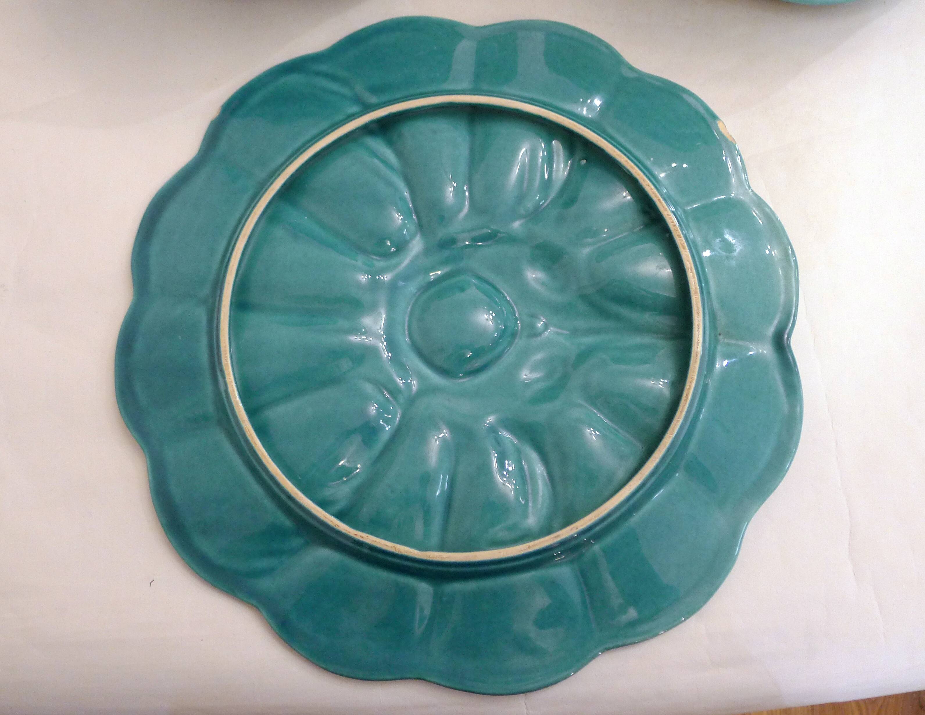 Oyster service Fish in faience barbotine 1950s