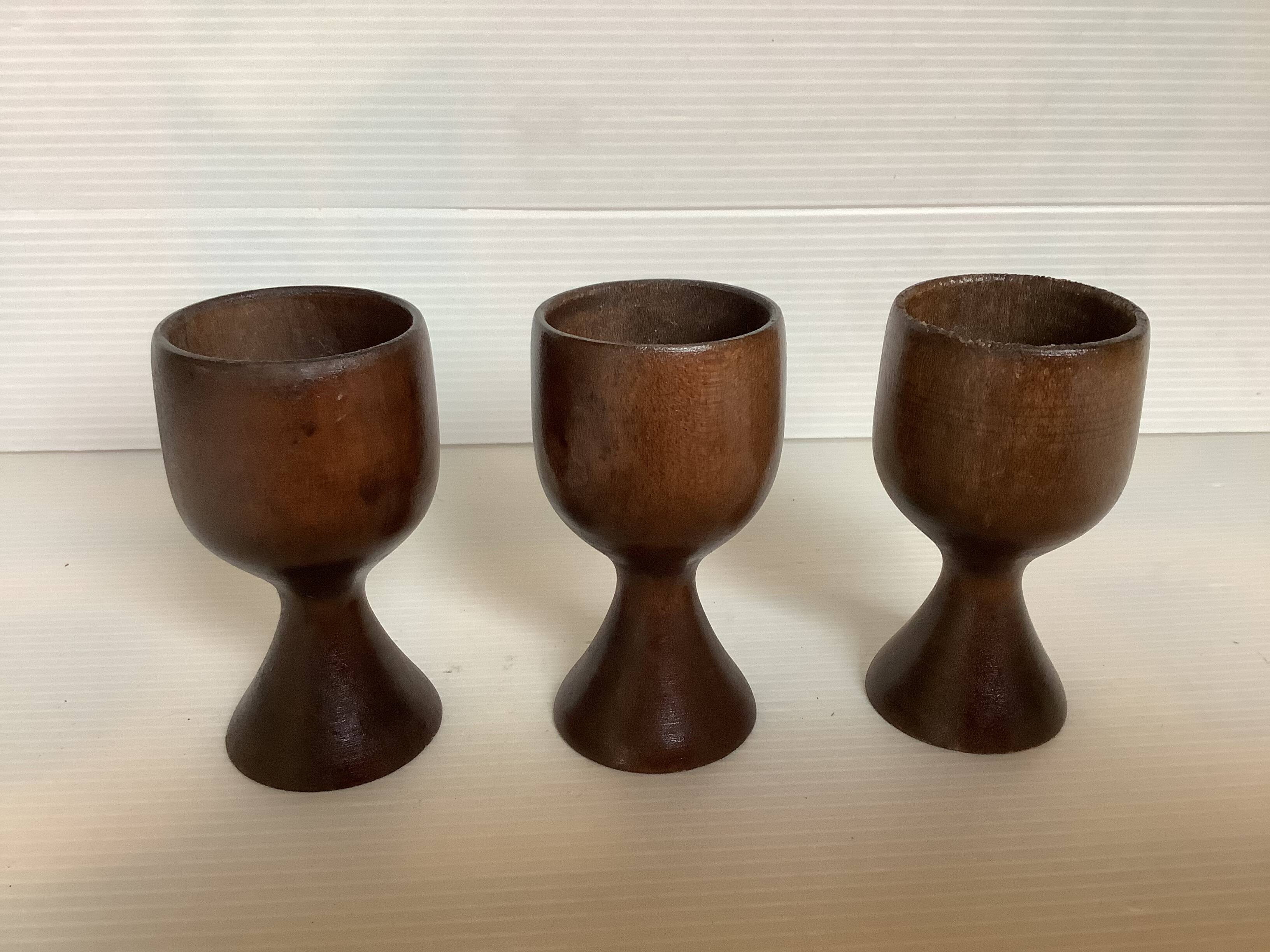 Trio of wooden egg cups