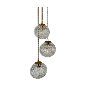 Suspension cascade three lights vintage globes in molded glass