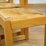 6 vintage chairs in elm - set assisi straw 1970 / 1980