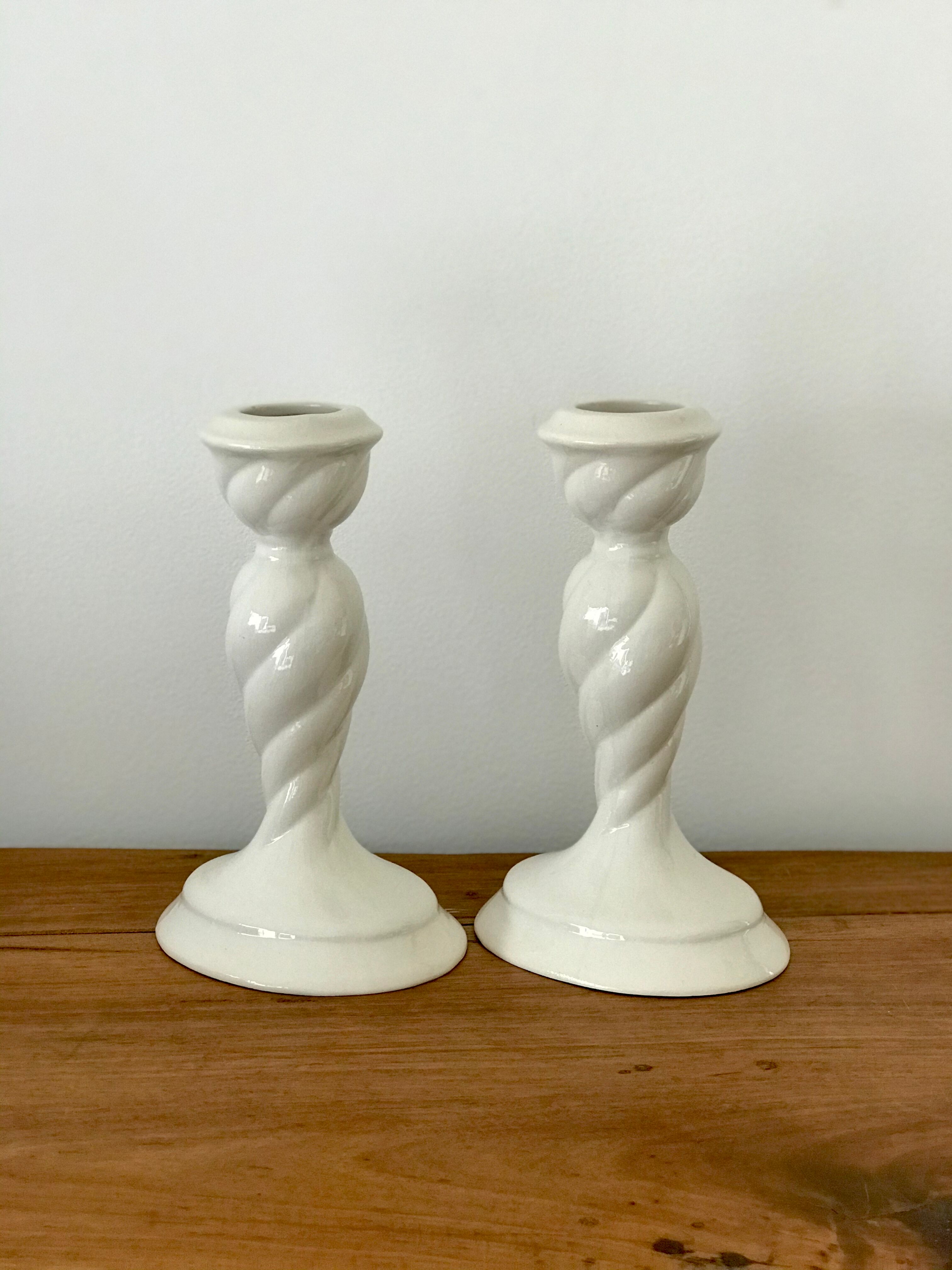 Pair ceramic candlesticks