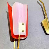 Gande Pair of Red Sconces in Brass and Pespex, Italy, Mid-Century