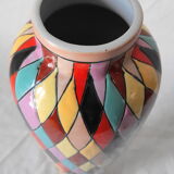 Italian ceramic vase with harlequin decor from the 50s