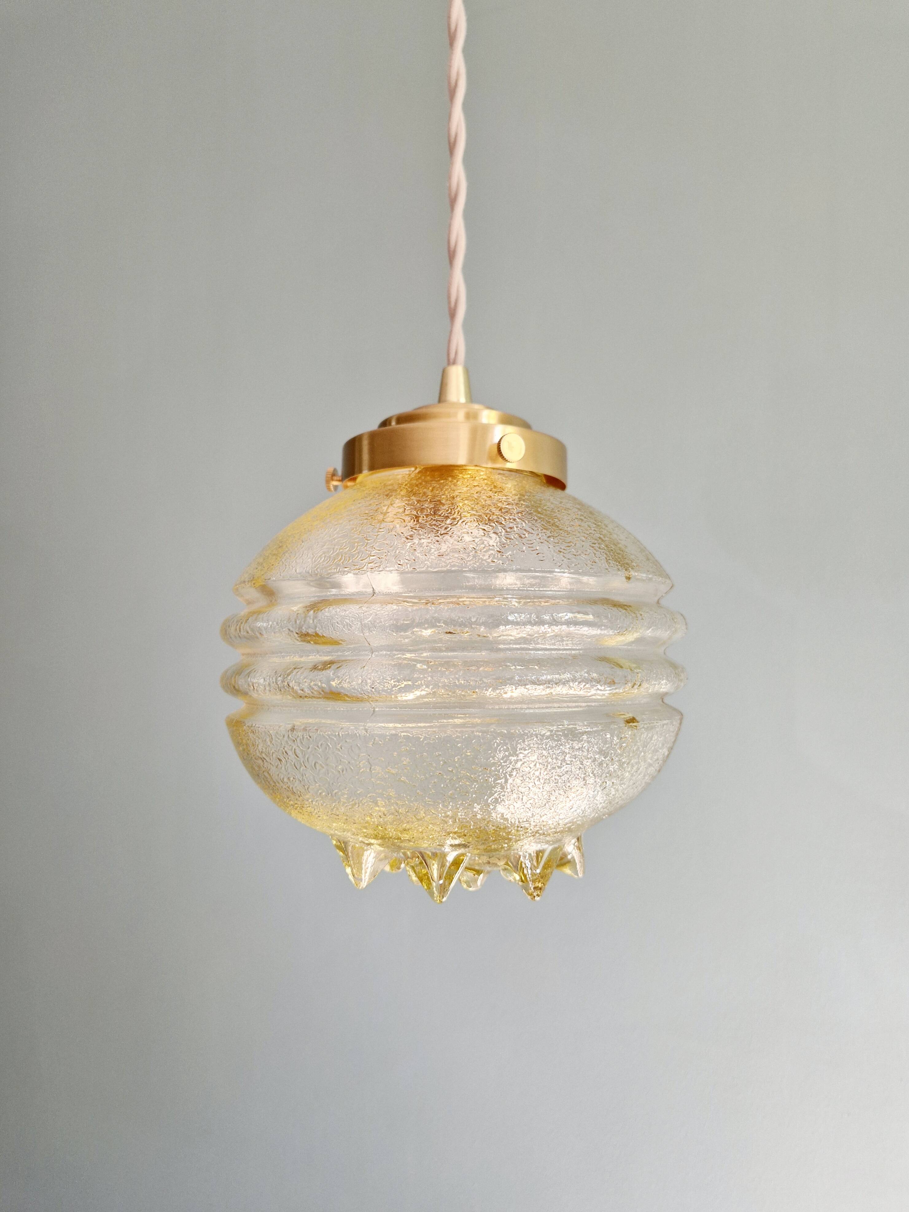 Pair of Space Age Pendant Lights in Yellow Clear Glass, 1960s-70s