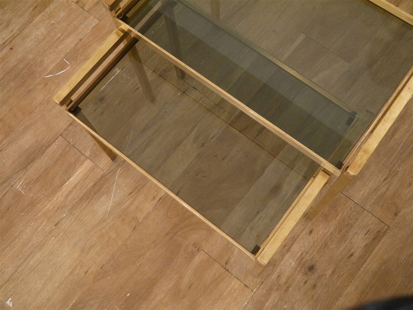 Italian nesting tables in brass and glass, 1970