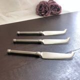 Set of 3 small silver metal cheese knives