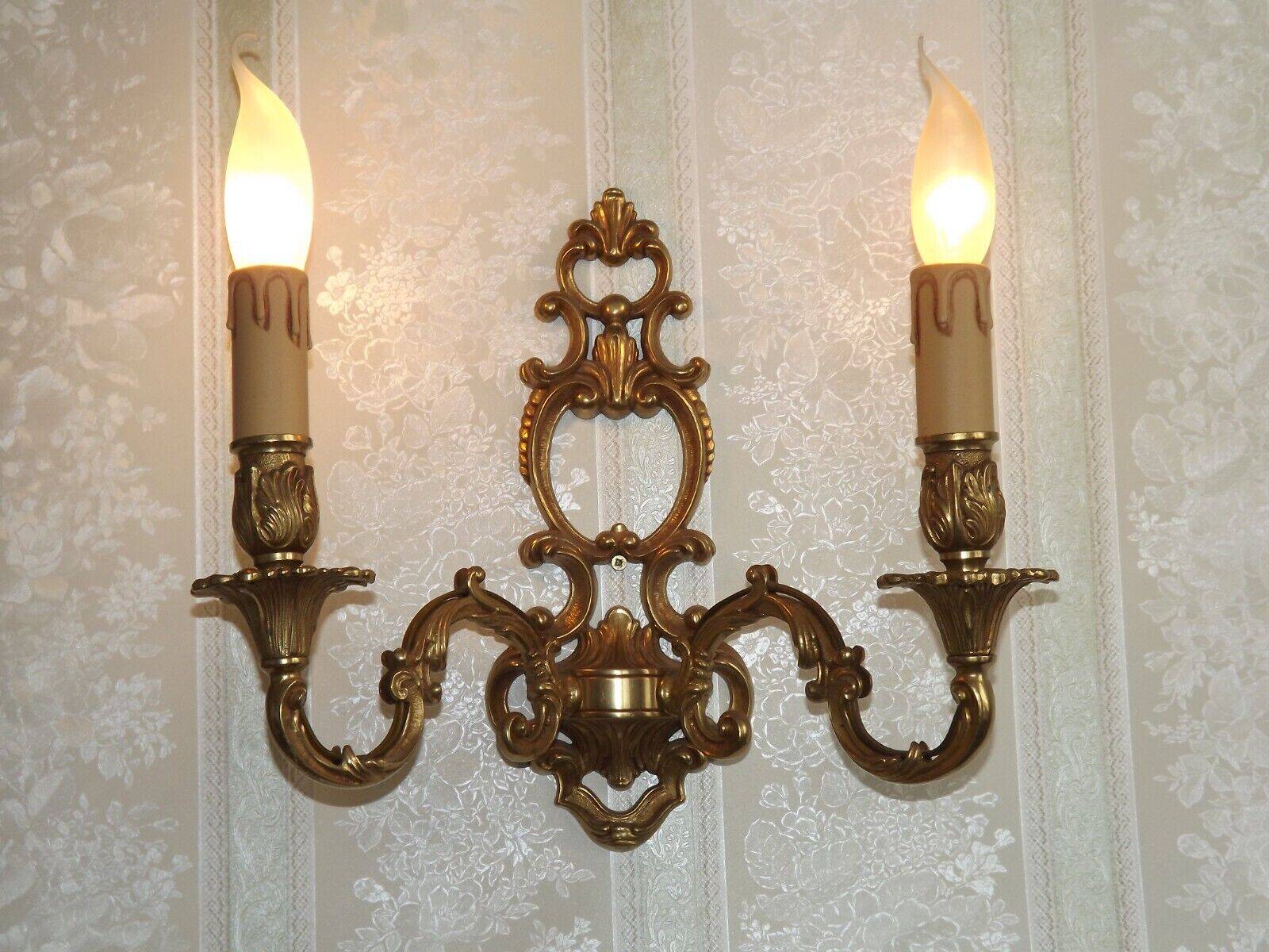 Large Vintage French Bronze Open Back Design Leaf Detail Double Wall Light 4740