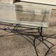Glass and iron table with two side tables and 8 chairs