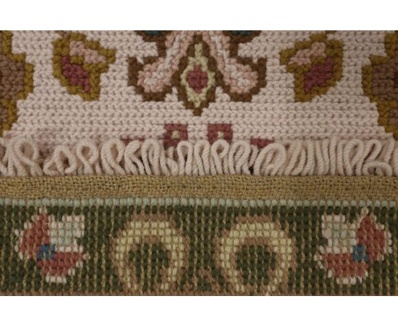 Tapis needlepoint traditionnel portugais zone de laine tapis beige  vert65x135cm | Selency