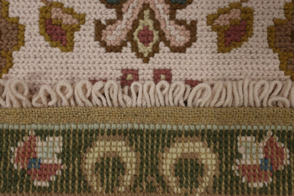 tapis needlepoint traditionnel portugais zone de laine tapis beige vert65x135cm