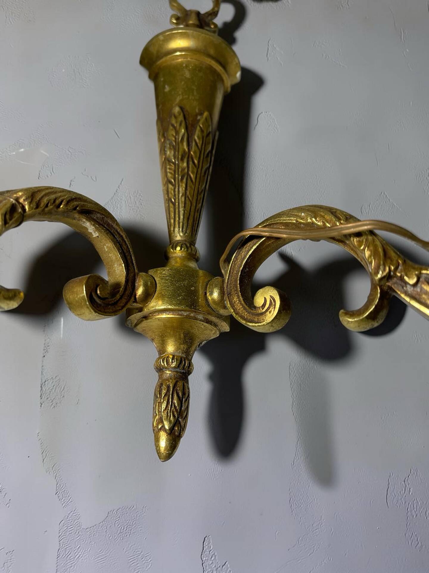 Pair of vintage gold wall sconces – Louis XVI style – 2 arms of