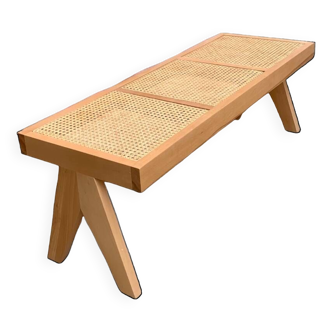 Wooden and cane bench