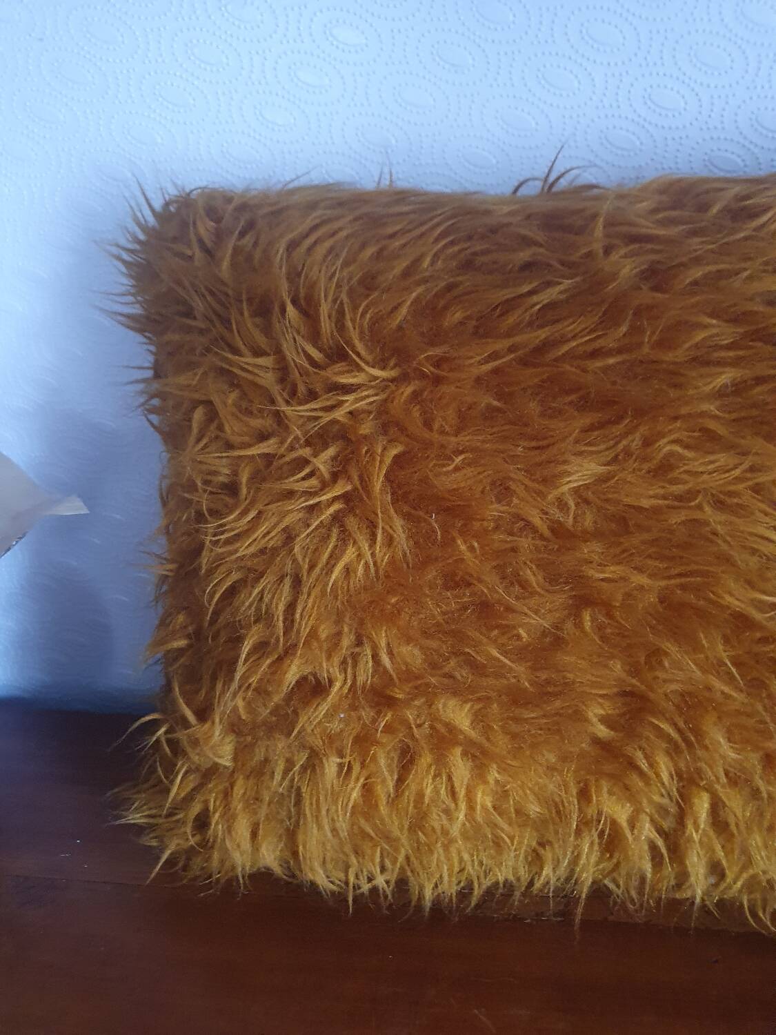 Faux fur cushion mustard yellow orange mustard vintage 70's