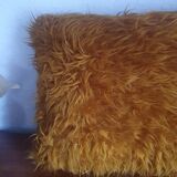 Faux fur cushion mustard yellow orange mustard vintage 70's