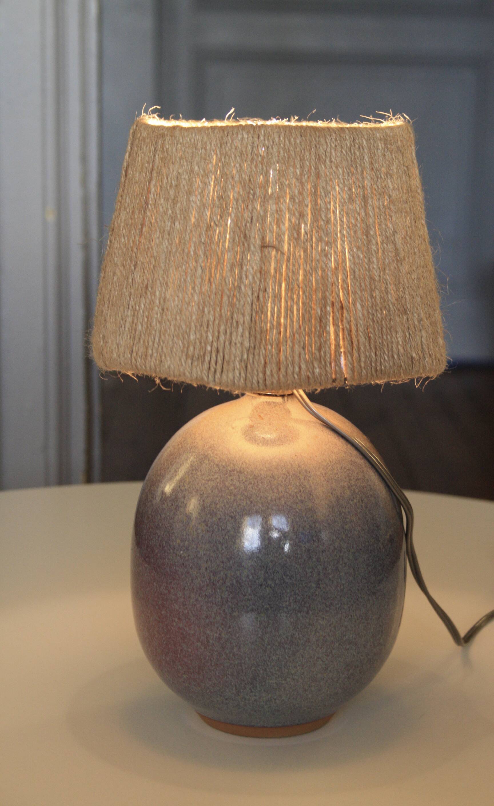 Signed ceramic lamp, rope lampshade