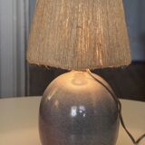 Signed ceramic lamp, rope lampshade