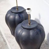 pair of night blue ceramic lamps in pumpkin shape, vintage lamp