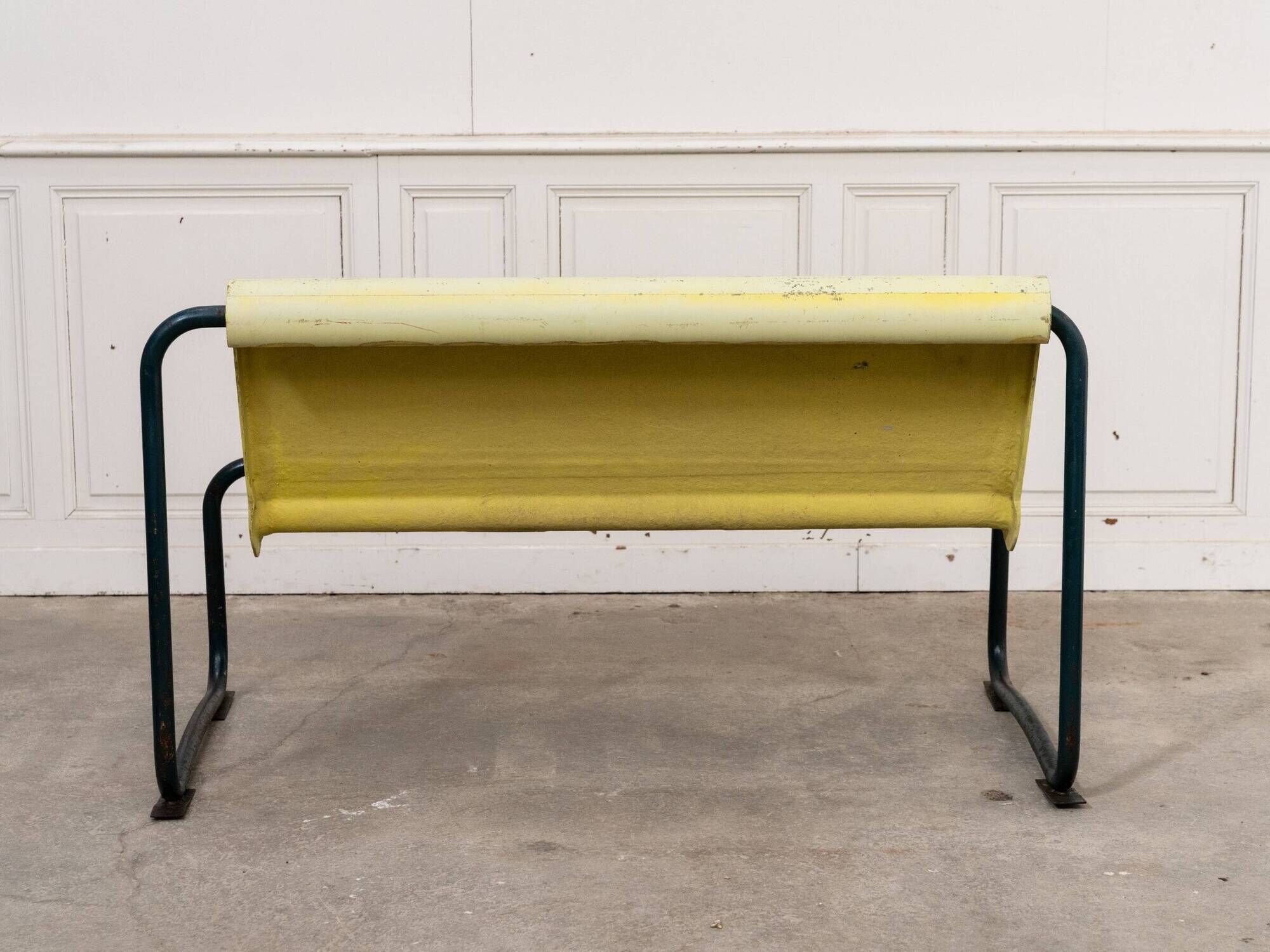 Rare Willy Guhl two-seater bench, original yellow patina, 1960.