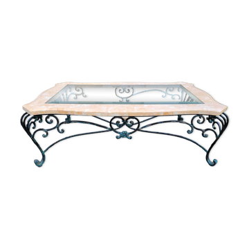 Table basse marbre rose et fer forgé
