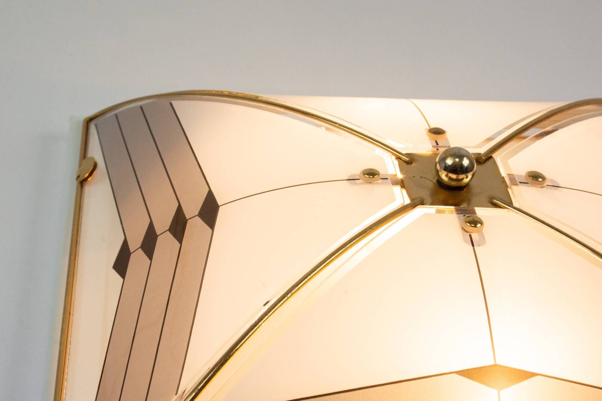 Vintage Art Deco Style White And Gold 1980s Ceiling Or Wall Lamp