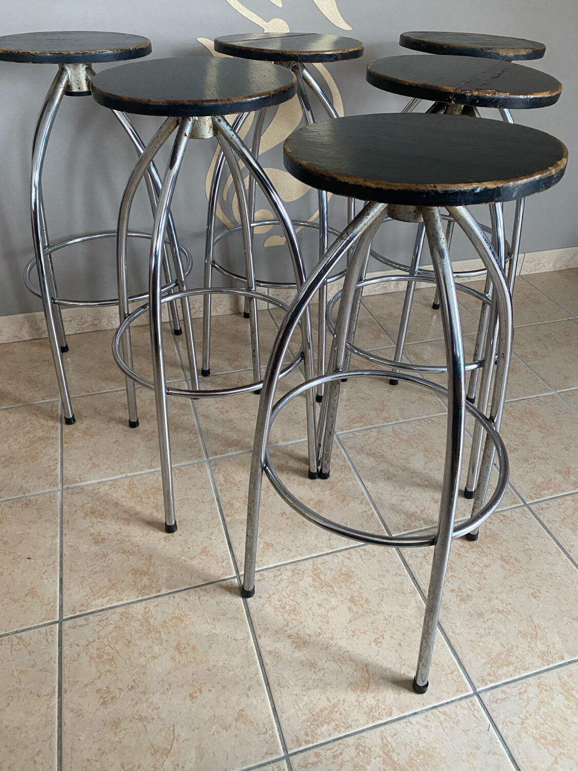 Six industrial bar stools
