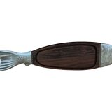 Vintage wooden and metal fish platter, purchased at Fauchon Paris, 1960s.